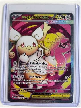 Pokemon Mega Audino EX Holo Card - Pink & White